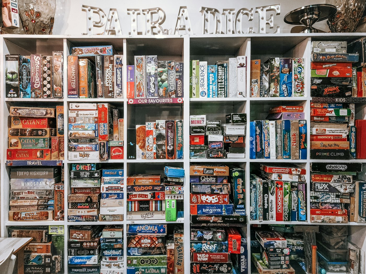 Shelves stacked with board games